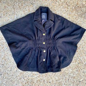 Hilary Radley New York Black Wool Blend Poncho Cape Jacket Size XS